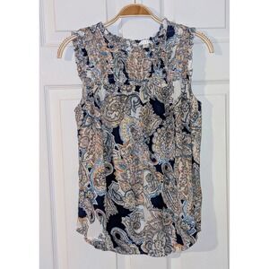 Spense Paisley Print Sleeveless Ruffle Neck Blouse Top M